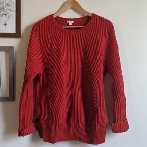 Gap Wool Blend Red Vertical Knit Chunky Sweater